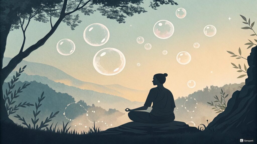 瞑想中に雑念が浮かんでいる様子